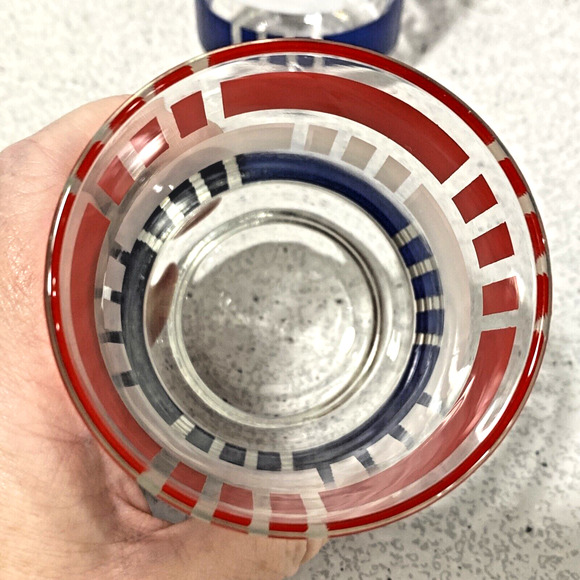 Vintage Libbey Glasses (4) Red White & Blue Americana Mod Stripes Patriotic Set - Picture 7 of 9